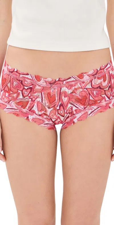 HANKY PANKY PRINTED SIGNATURE LACE BOY SHORTS LOTS OF LOVE