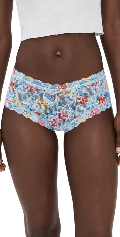 Hanky Panky Printed Signature Lace Boy Shorts Mosaic Floral In Blue