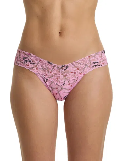 Hanky Panky Printed Signature Lace® Low Rise Thong In Pink