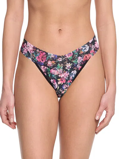 Hanky Panky Printed Signature Lace Original Rise Thong In Dark Peonies