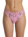 Hanky Panky Women's Printed Signature Lace Original Rise Thong Underwear In Pink