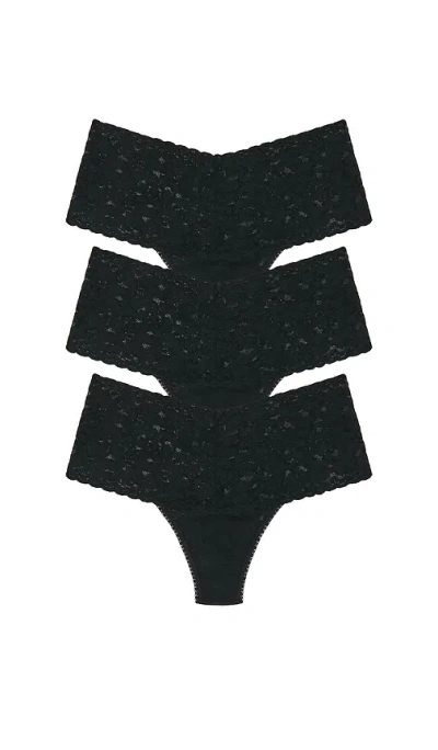 Hanky Panky Retro Lace Retro Thong 3 Packs In Black