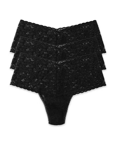 Hanky Panky Retro Lace Thong, Set Of 3 In Black
