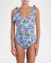 Hanky Panky Ruched Bow One-piece Swimsuit In Thankful (blue)