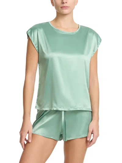 Hanky Panky Satin Sleep Cap Sleeve Tee In Green