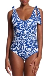 Hanky Panky Scoop One-piece Swimsuit In Poolside Blue Print