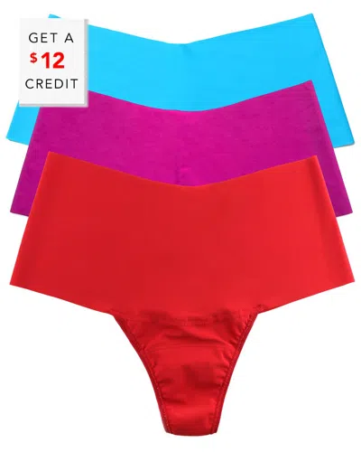 Hanky Panky Breathe Assorted 3-pack High Waist Thongs In Sc Blue Hf Cherryade Red