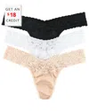Hanky Panky 3 Pack Supima® Cotton Original Rise Thongs With Lace