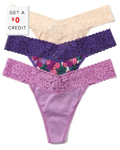 Hanky Panky Dream Lace Trim Thong In Chai/lemon/berry Pie