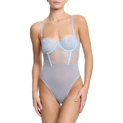 Hanky Panky Sheer Seduction Lace Inset Bodysuit In Blue