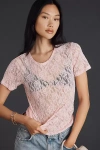 Hanky Panky Short-sleeve Lace Tee In Pink