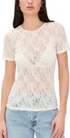 Hanky Panky Signature Short Sleeve Lace Top In Marshmallow