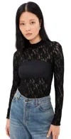 Hanky Panky Sig Lace Mock Neck Long Sleeve Bandeau Top Black In Black