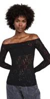 Hanky Panky Sig Lace Off Shoulder Long Sleeve Top Black In Black