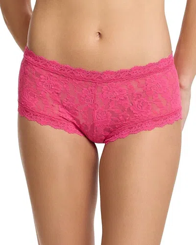 Hanky Panky Signature Lace Boyshort Panties Womens Semi-transparent Buu114 In Pink