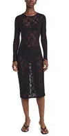 Hanky Panky Signature Long Sleeve Sheer Lace Midi Dress In Black