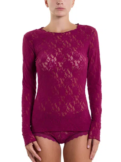 Hanky Panky Signature Lace Long Sleeve Top In Red