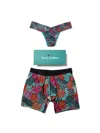 Hanky Panky Signature Lace Low Rise Printed Thong And Saxx Drop Temp Cooling Cotton Boxer Brief In Blue