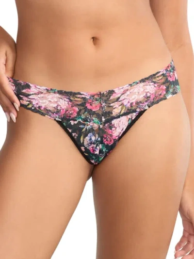 Hanky Panky Signature Lace Low Rise Printed Thong In Dark Peonies