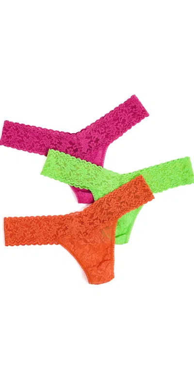 Hanky Panky Signature Lace Low Rise Thong 3 Pack Icf3 In Orange