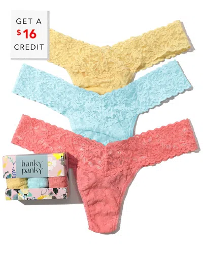 Hanky Panky Signature Lace Low Rise Thong 3 Pack With $16 Credit In Blue