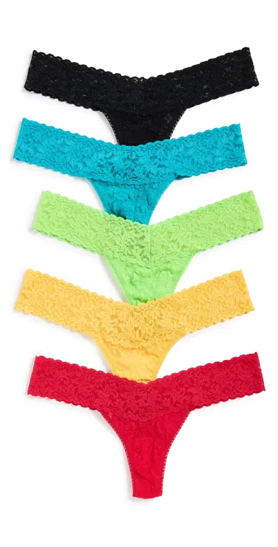 Hanky Panky Signature Lace Low Rise Thong 5 Pack Strawberry/orange/green/sea In Multi