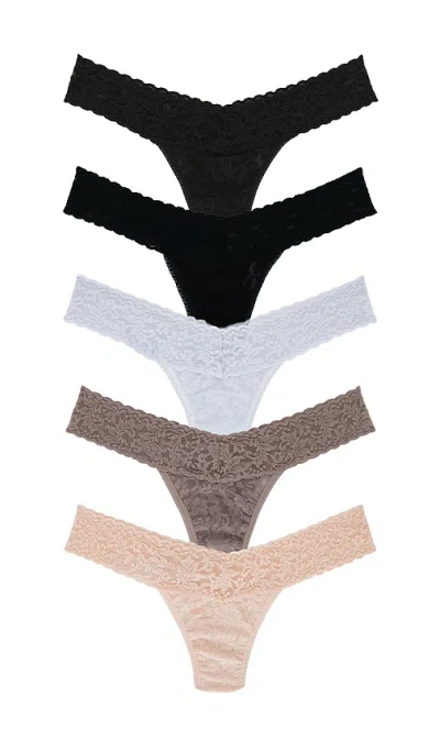 Hanky Panky Signature Lace Low Rise Thong 5 Pack In Taupe Sleep In Grey Grey Mist  Dusk & Bl