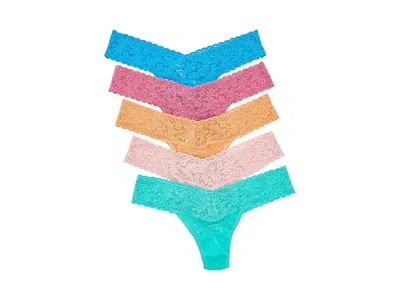 Hanky Panky Signature Lace Low Rise Thong 5 Pack Women's Underwear Rosewater Pink/sugar Rush Pink/ginger Shot/se In Multi