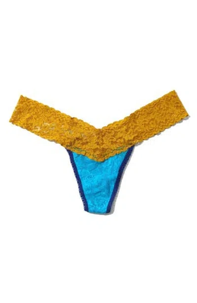 Hanky Panky Signature Lace Low Rise Thong In Cerulean Blue/topaz