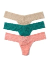 Hanky Panky Signature Lace Low Rise Thong Fashion 3-pack In Chai,teal,ballet