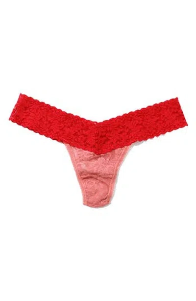 Hanky Panky Signature Lace Low Rise Thong In Himalyan Pink/showgirl Red