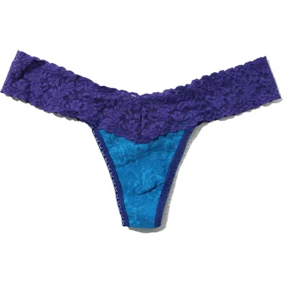 Hanky Panky Signature Lace Low Rise Thong In Island Blue/wild Violet