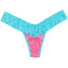 Hanky Panky Signature Lace Low Rise Thong In Pink/turquoise