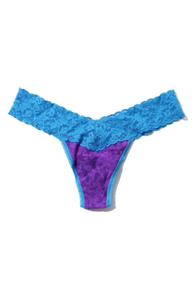 Hanky Panky Signature Lace Low Rise Thong In Royal Purple/ Laguna Blue