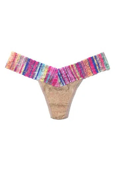 Hanky Panky Signature Lace Low Rise Thong In Taupe/safari Bloom