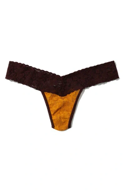Hanky Panky Signature Lace Low Rise Thong In Yellow/ Burgundy