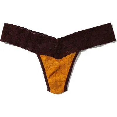 Hanky Panky Signature Lace Low Rise Thong In Yellow/burgundy