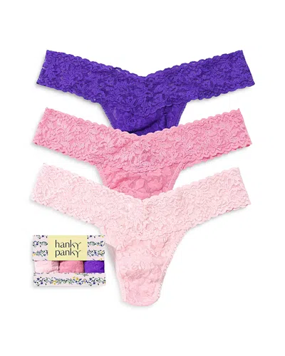 Hanky Panky Assorted 3-pack Low Rise Thongs In Lipgloss/hyacinth/majestic Purple (heirl