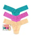 Hanky Panky Assorted 3-pack Low Rise Thongs In Raspberry Ice/vibrant Turq/apricot Crush