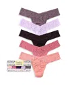 Hanky Panky Signature Lace Low Rise Thongs, Set Of 5 In Ballet Pink/pink Quartz/plum/cool Lavend
