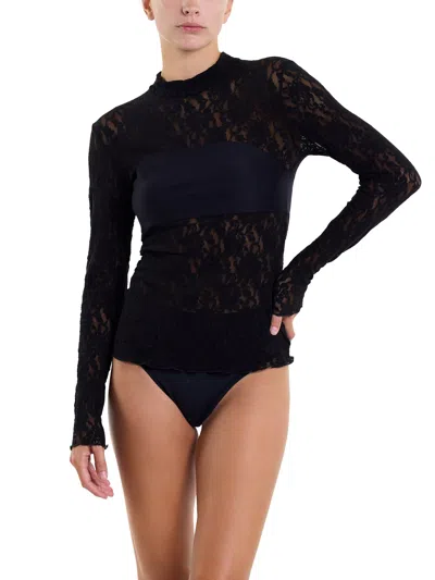 Hanky Panky Signature Lace Mock Neck Long Sleeve Bandeau Top In Black