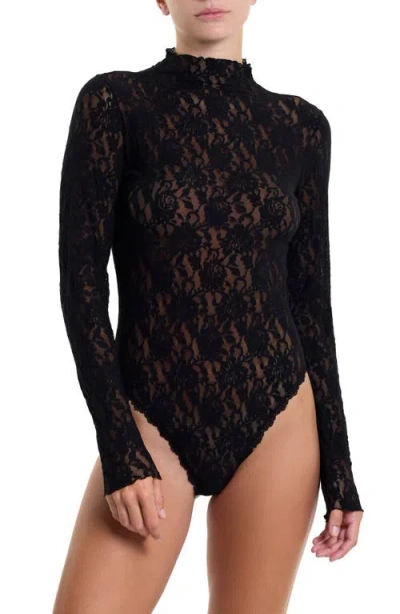 Hanky Panky Signature Lace Mock Neck Teddy In Black