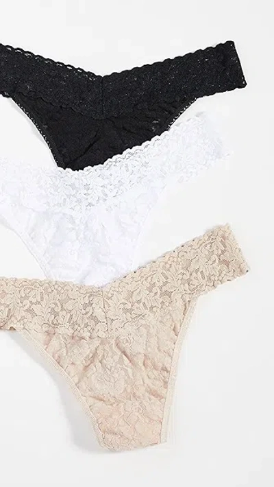 HANKY PANKY SIGNATURE LACE ORIGINAL RISE 3 PACK BLACK/WHITE/CHAI,HANKY41758