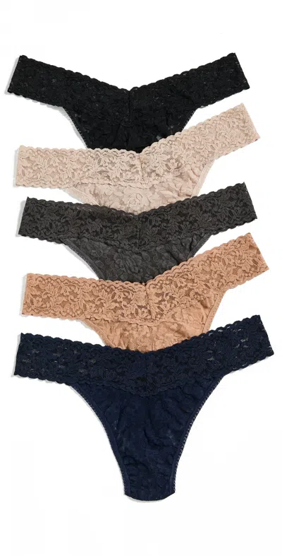 Hanky Panky Signature Lace Original Rise 5 Pack Bngs In Black