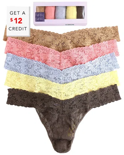 Hanky Panky Signature Lace Original Rise Thong 5 Pack With $12 Credit In Gray