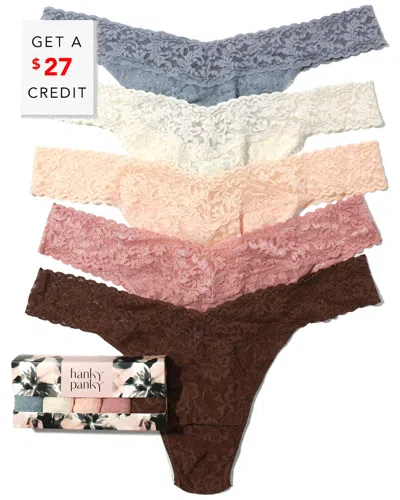 Hanky Panky Signature Lace Original Rise Thong 5 Pack With $27 Credit In Burgundy