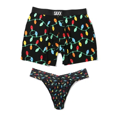 Hanky Panky Signature Lace Original Rise Thong And Saxx Super Soft Vibe Boxer Brief In Multicolor