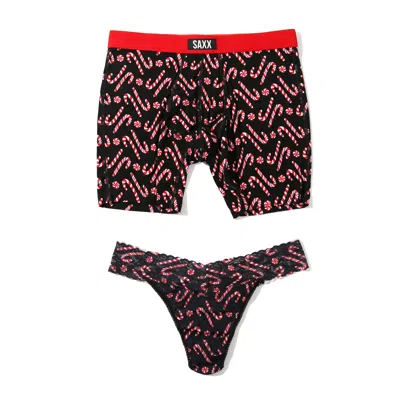 Hanky Panky Signature Lace Original Rise Thong And Saxx Super Soft Vibe Boxer Brief In Multicolor