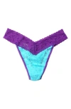 Hanky Panky Signature Lace Original Rise Thong In Beau Blue/vivacious Violet