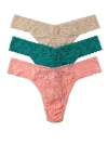 Hanky Panky Signature Lace Original Rise Thong Fashion 3-pack In Brown